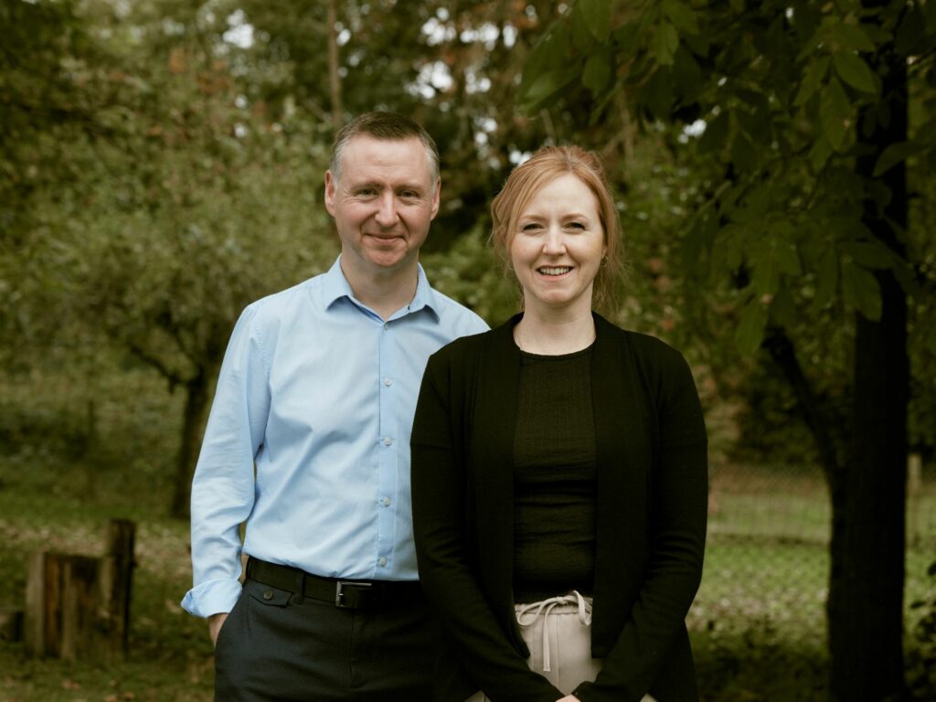 matt and helen are pictured outside celebrating KBC's 15th anniversary